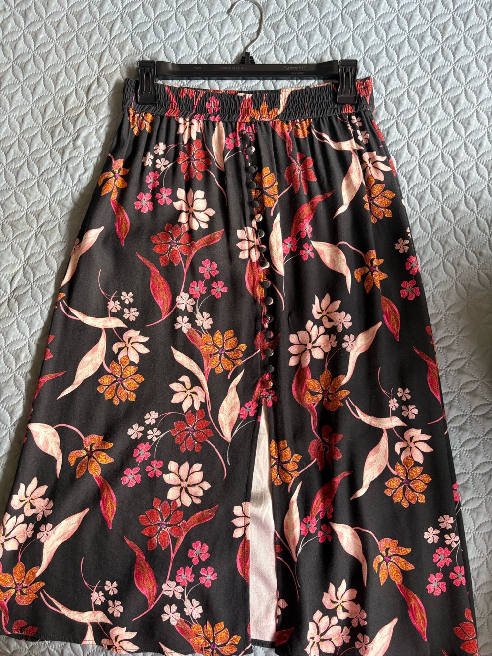 Philosophy Black Midi Skirt with Pink & Orange Floral Print